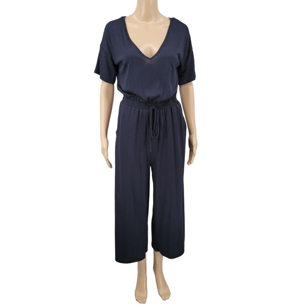 UMGEE Black Jersey Knit T-Shirt Jumpsuit Women's Small Cropped Short Sleeves